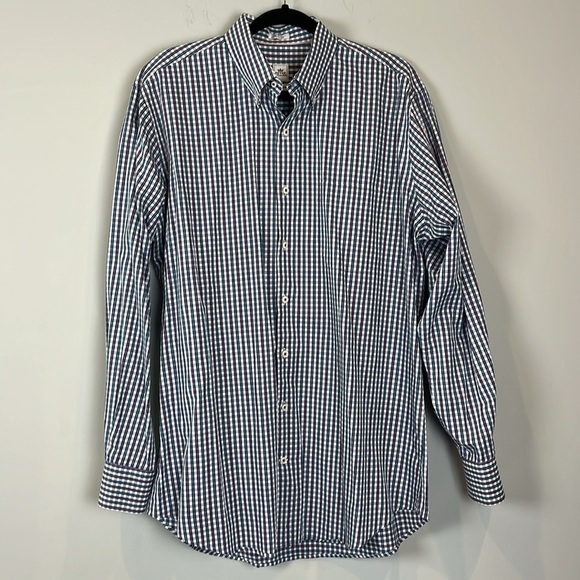 Peter Millar Seaside Finish Long Sleeve Casual Button plaid blue pink Sz Large - Picture 10 of 11